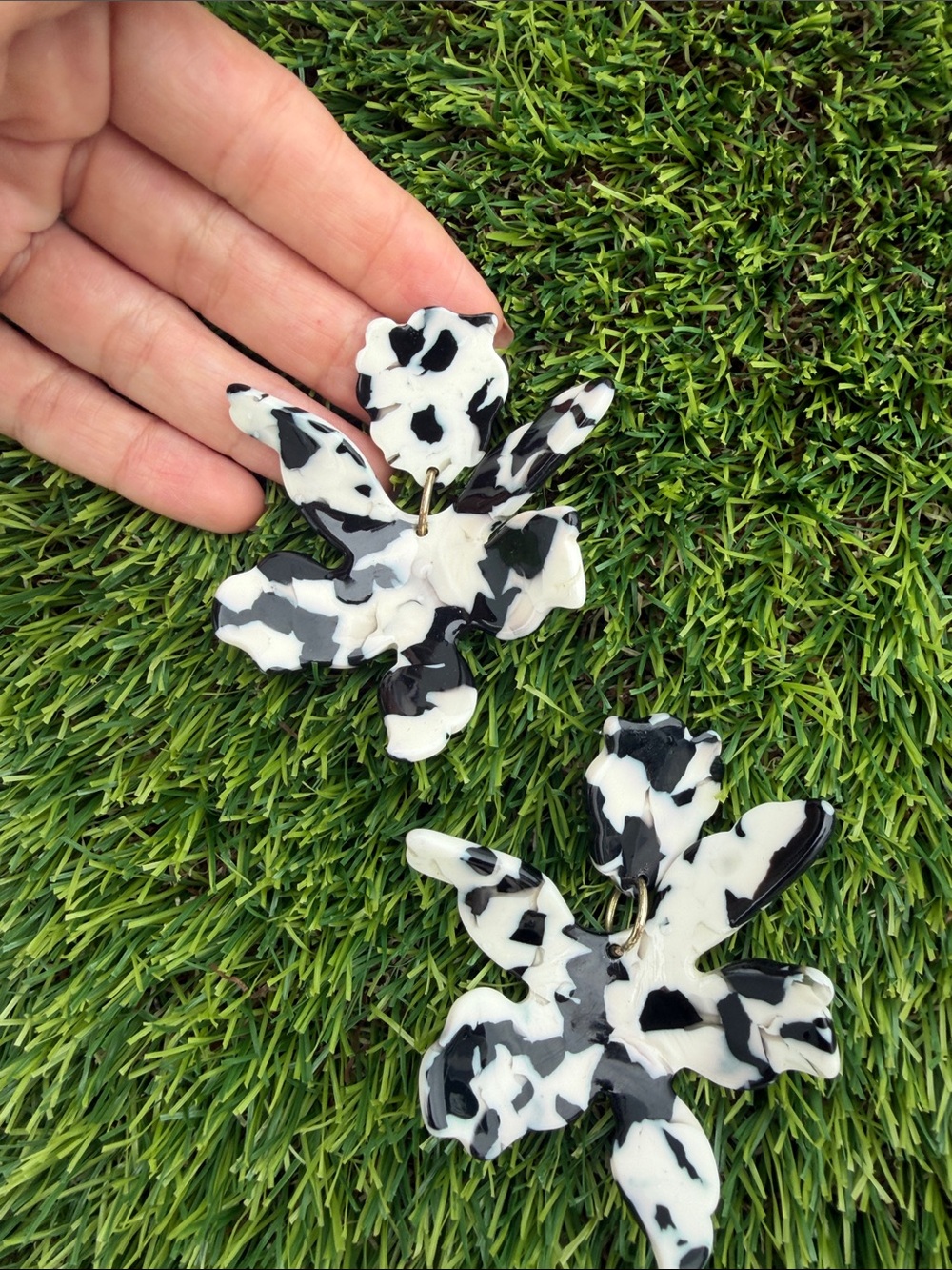 Handmade Black & White Floral Kids Earrings